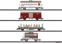 15644-12 Trix 6 Freight Cars Based On Each Of The Following Prototypes: Privately Owned Refrigerator Car, Used On The Swiss Federal Railways (SBB). Privately Owned Tank Car, Used On The Swiss Federal Railways (SBB). Swiss Federal Railways (SBB) Type M6 Stake Car, Loaded With Wooden Crates Swiss Federal Railways (SBB) Type Gs Boxcar (UIC Type).