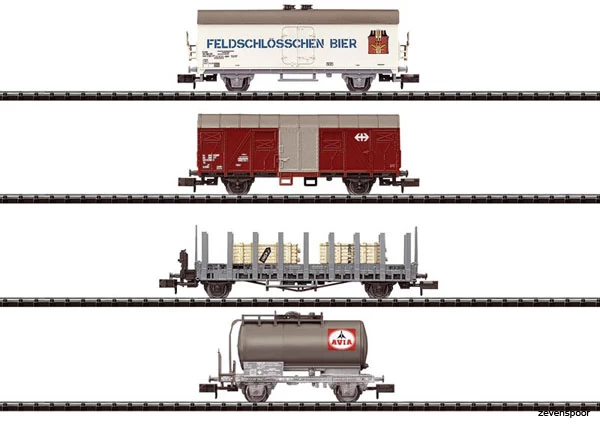 15644-12 Trix 6 Freight Cars Based On Each Of The Following Prototypes: Privately Owned Refrigerator Car, Used On The Swiss Federal Railways (SBB). Privately Owned Tank Car, Used On The Swiss Federal Railways (SBB). Swiss Federal Railways (SBB) Type M6 Stake Car, Loaded With Wooden Crates Swiss Federal Railways (SBB) Type Gs Boxcar (UIC Type). 1 15644-12 Trix 6 Freight Cars Based On Each Of The Following Prototypes: Privately Owned Refrigerator Car, Used On The Swiss Federal Railways (SBB). Privately Owned Tank Car, Used On The Swiss Federal Railways (SBB). Swiss Federal Railways (SBB) Type M6 Stake Car, Loaded With Wooden Crates Swiss Federal Railways (SBB) Type Gs Boxcar (UIC Type).